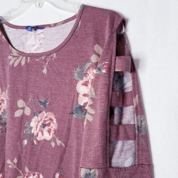 Apt. 9 Mauve Floral Cage Long Sleeve Shark Bite Blouse Top Women's Size XXL - Picture 5 of 11
